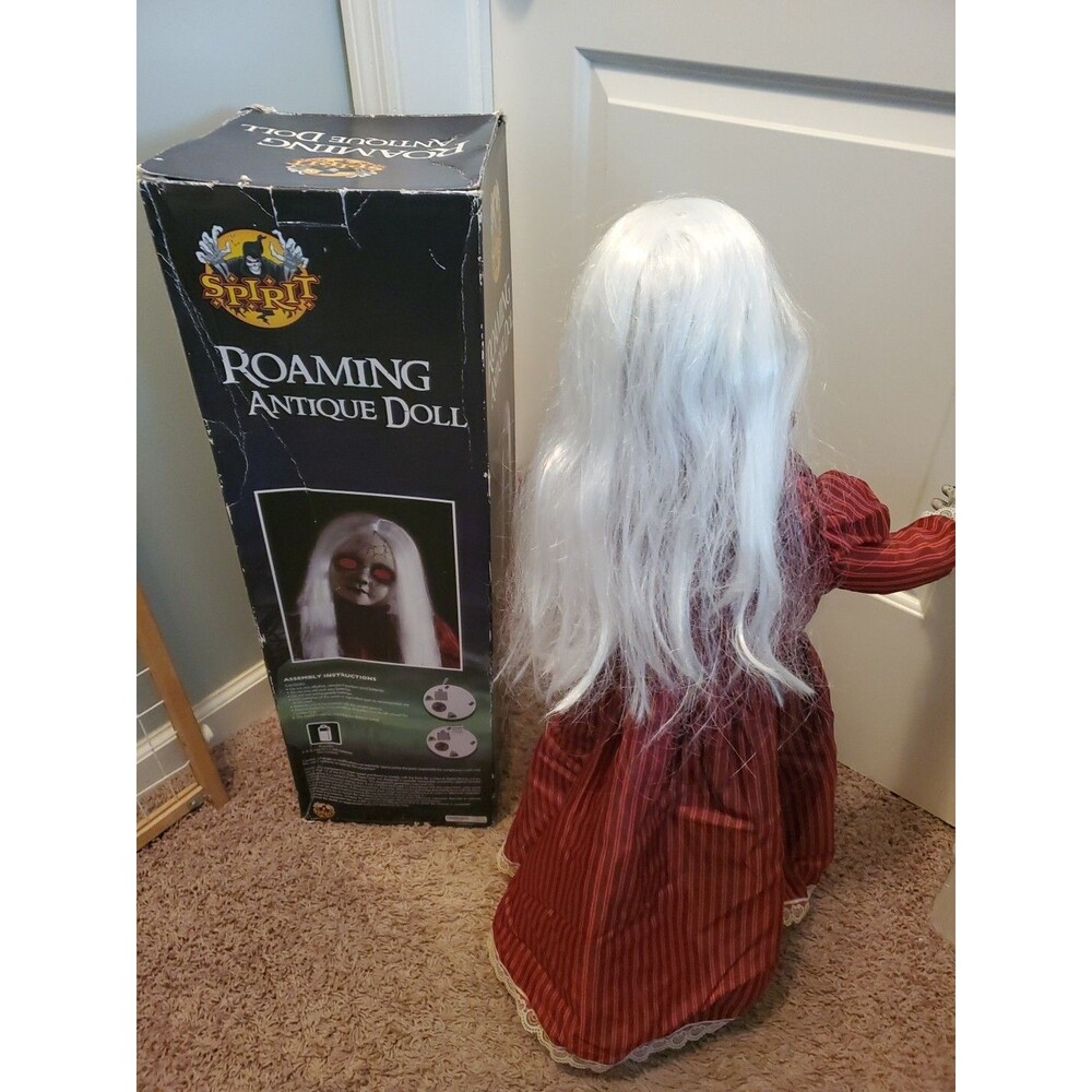 Spirit Halloween Roaming Rosie Antique Doll Animatronic Striped Red Dress 30" - Picture 3 of 13